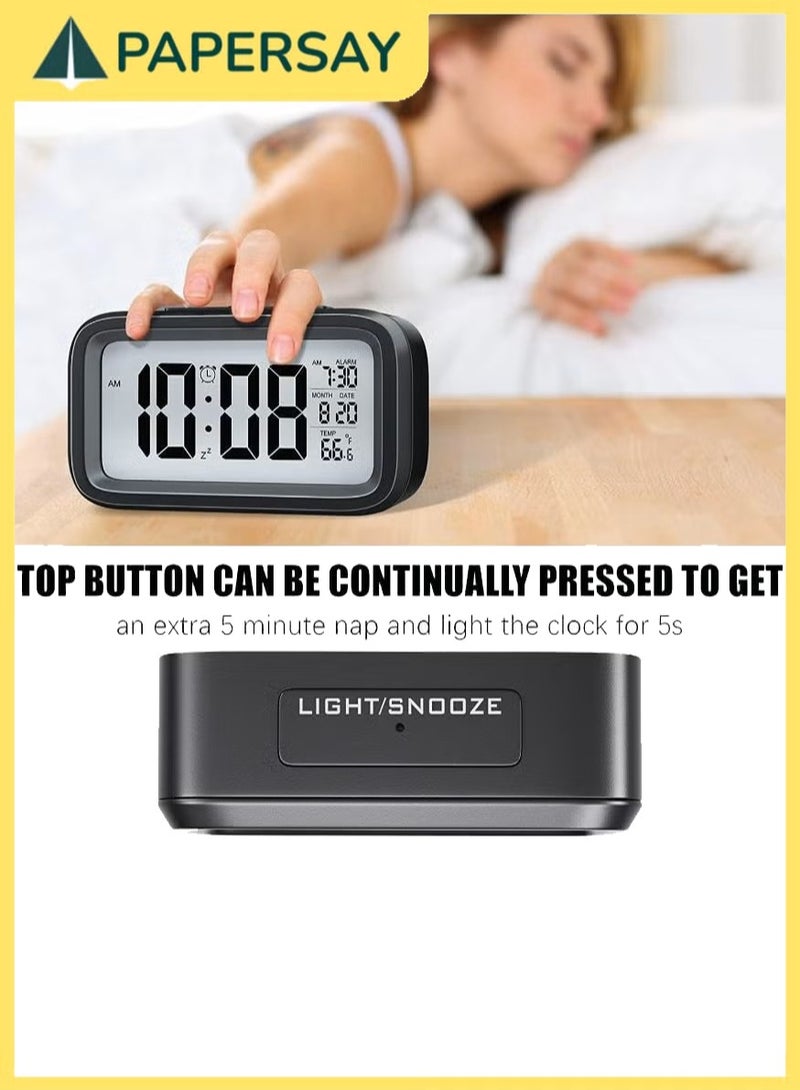 PAPERSAY Smart Light LED Alarm Clock, Bedside Desk Table Electronic Clock, Battery Operated Mute Luminous Alarm Clock，Auto-Night Mode with Adjustable Light for Kids Students - Image 3